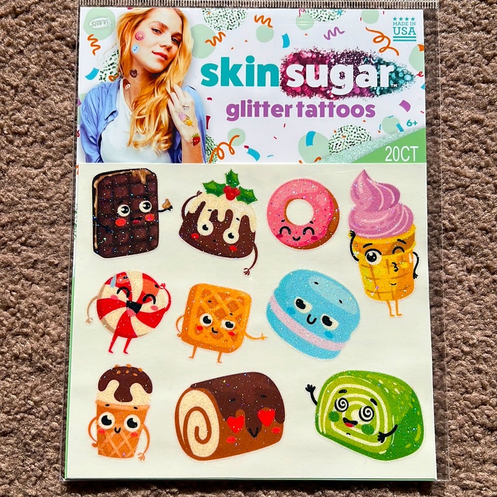 20 Savvi Skin Sugar Glitter Tattoos Candy Donut Waffle Ice Cream Cone Strawberry